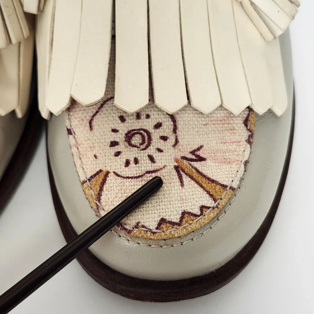 Tory Burch Ruth Floral Tassel Kiltie Loafers Size 7 Gray Leather Boho Chic Prep